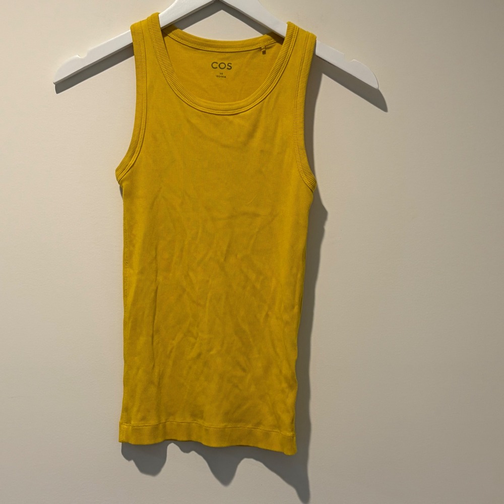 COS Womens Mustard Yellow Ribbed Cotton Blend Scoop Neck Tank Top Size XS